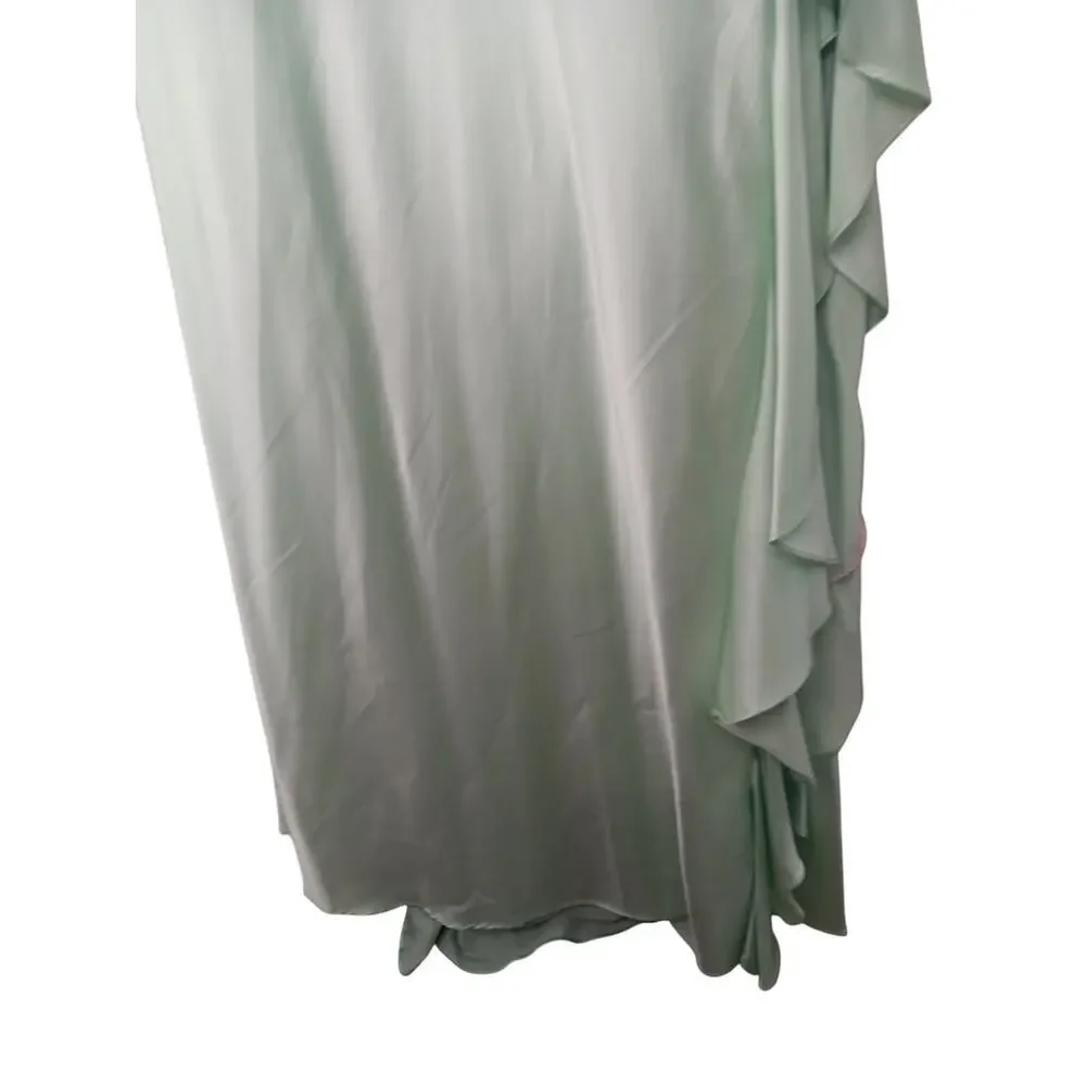 New with Tags Mac Duggal 67815 Ruffle Slit Dress 12 Mint Green Wedding Party